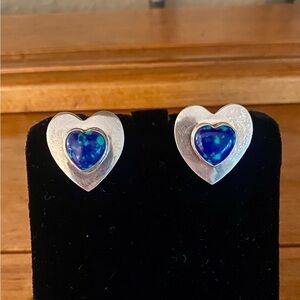 Southwestern Sterling Silver Azurite Heart Post Earrings